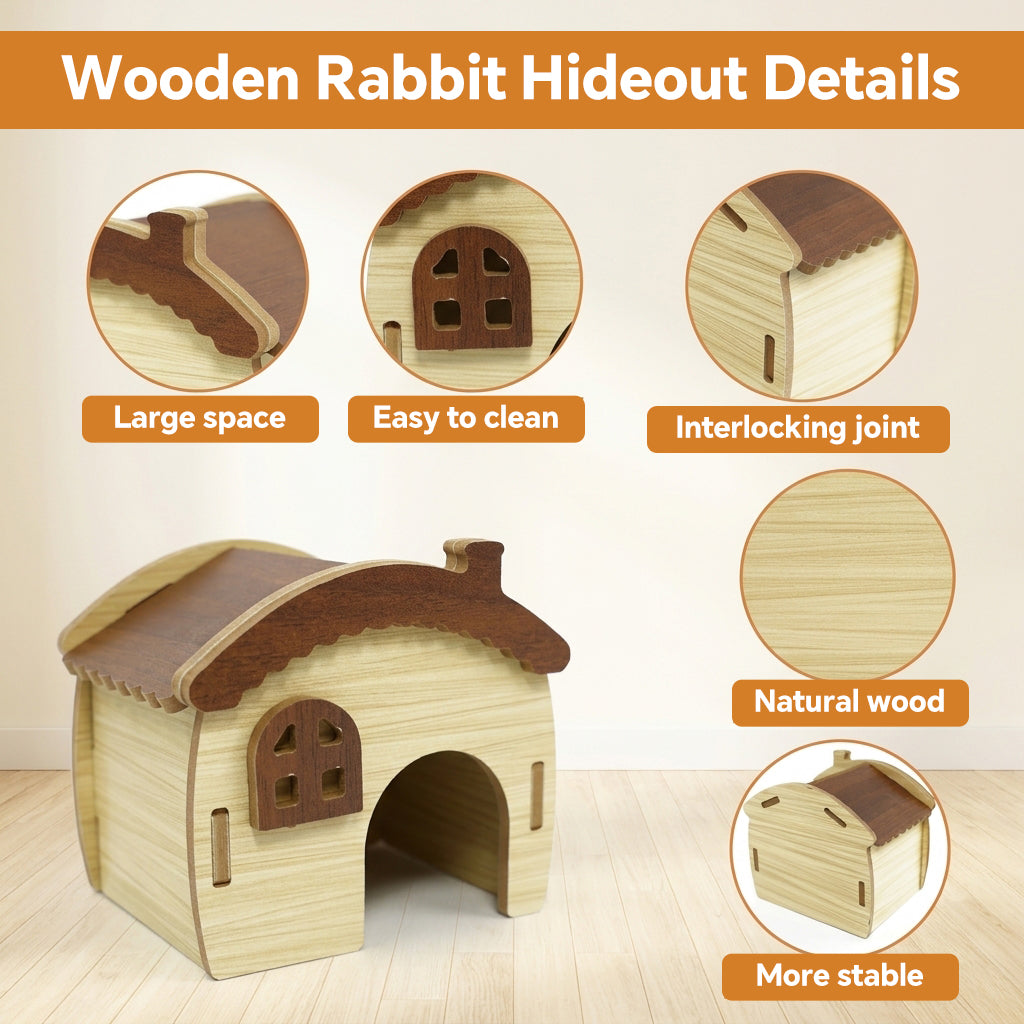 Qpets Wooden Hamster House with Natural Wood, Enclosed Hideout and Tool-Free Assembly