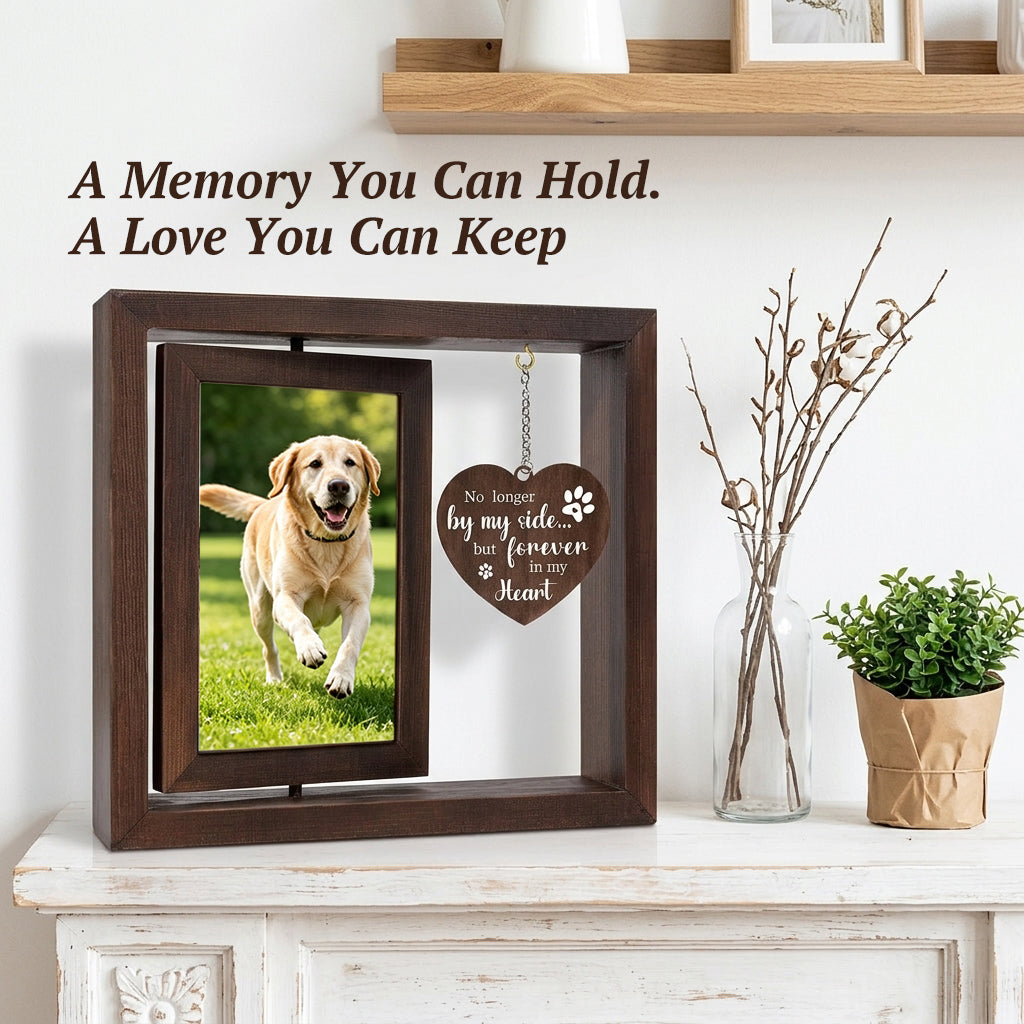 Qpets Rotating Pet Photo Frame – Double-Sided Wooden Display