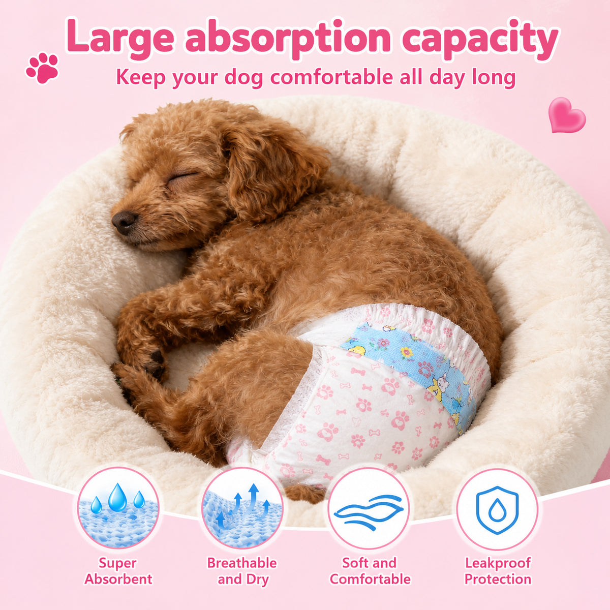 Qpets 10 Pack Single-Use Female Dog Diapers, XL, with Absorbent and Breathable Design