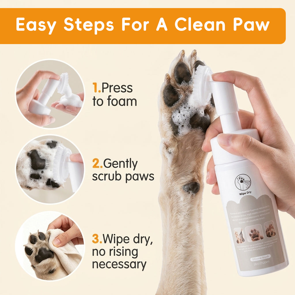 Qpets Dog Paw Cleaner Foam with Silicone Brush | No Rinse Pet Paw Cleanser for Dogs & Cats