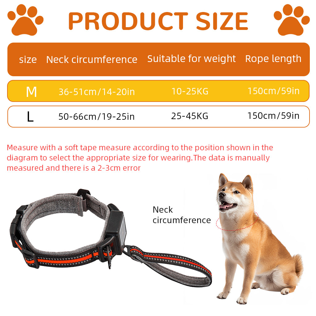 Qpets® Dog Collar 2 in 1 Adjustable Dog Collar with 1.5 Meters Retractable Pull Handle Intergrated Dog Leash Dog Collar Night Safety Reflective Dog Collar for Small Medium Dog, Suitable for 10-25kg
