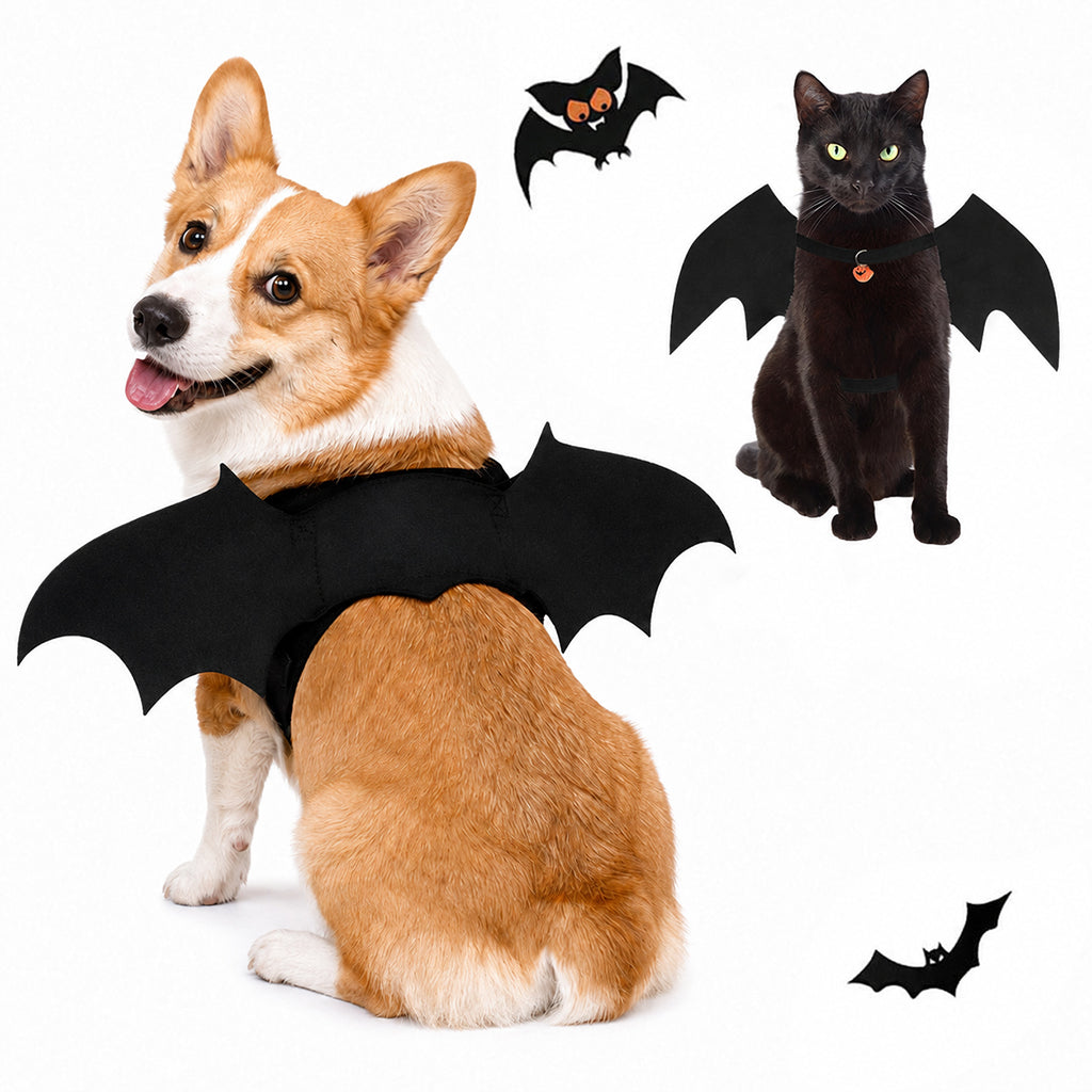Qpets Bat Wing Costume for Cats and Small Dogs, Size L, 5mm Felt, Bell and Adjustable Straps