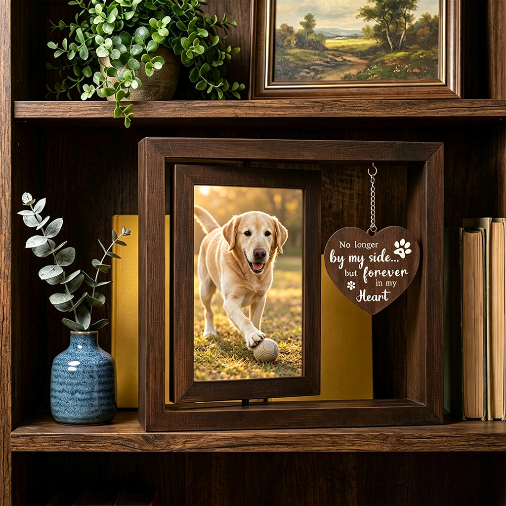 Qpets Rotating Pet Photo Frame – Double-Sided Wooden Display
