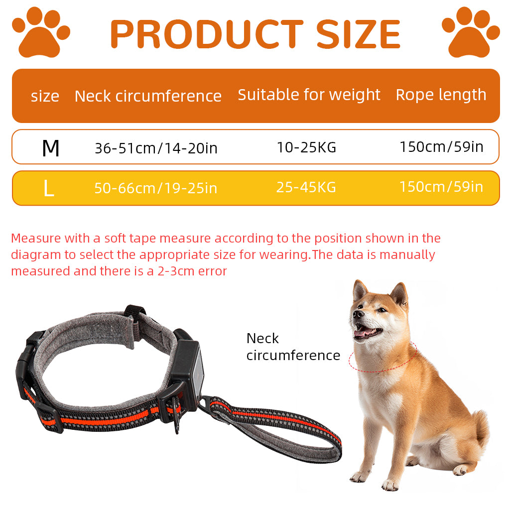 Qpets® Dog Collar 2 in 1 Adjustable Dog Collar with 1.5 Meters Retractable Pull Handle Intergrated Dog Leash Dog Collar Night Safety Reflective Dog Collar for Medium /Large Dog, Suitable for 25-45kg