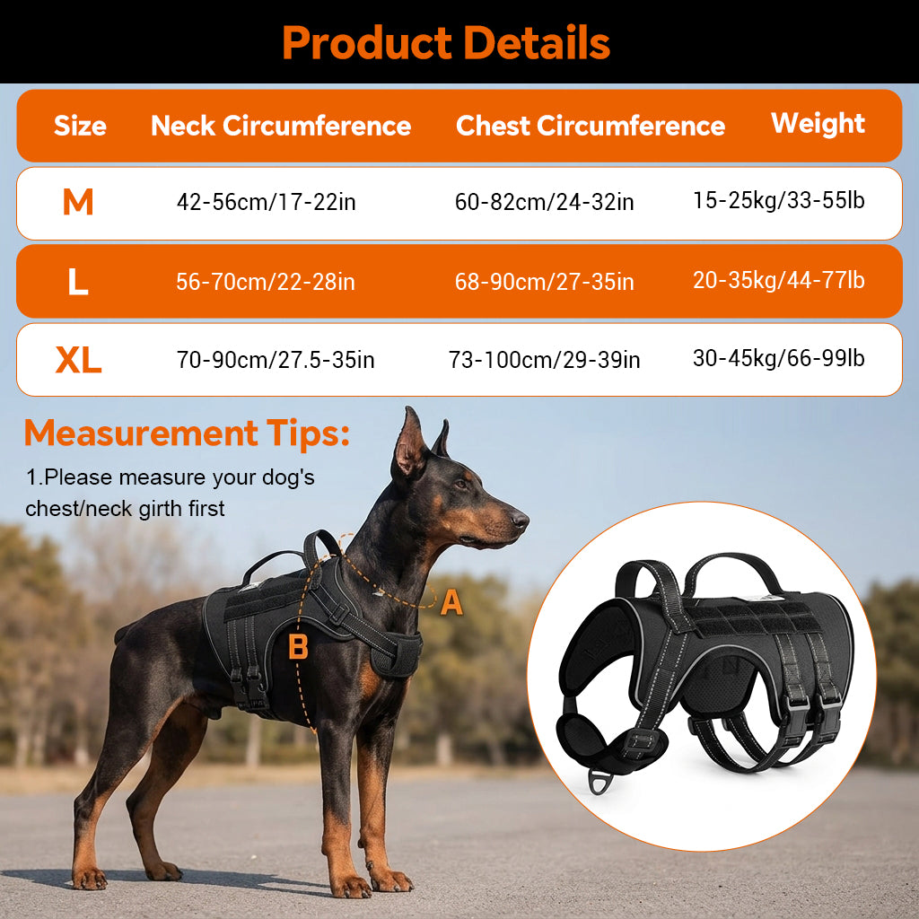Qpets Adjustable Reflective Dog Harness for Large Dogs with Front and Back Leash Rings