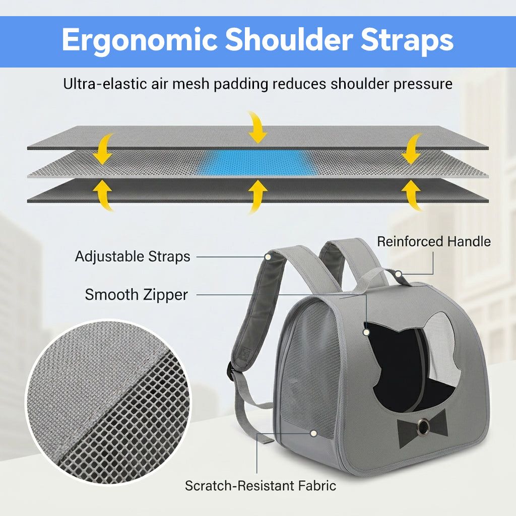 Qpets Foldable Pet Backpack Carrier with Breathable Mesh and Transparent Panels for Cats and Small Dogs