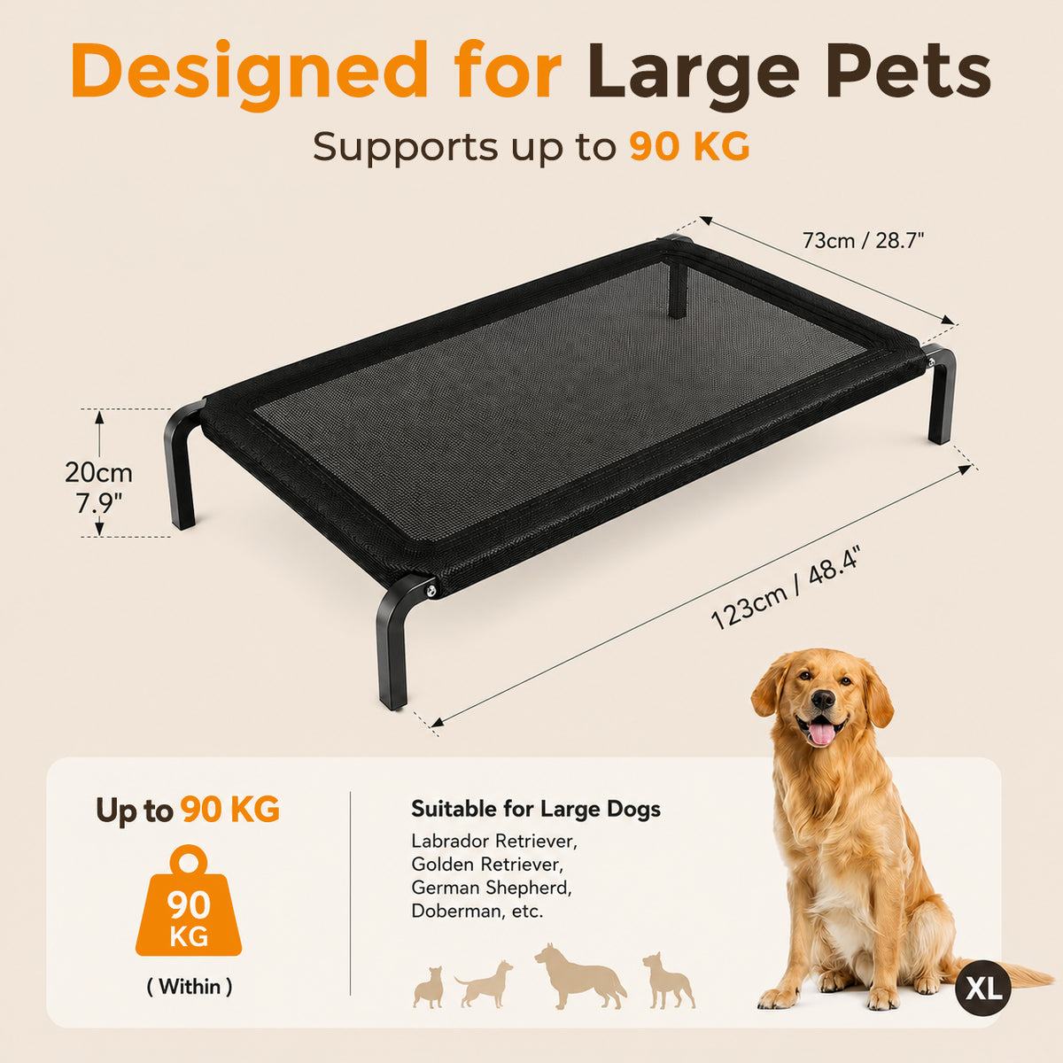 Qpets Elevated Dog Bed for Large Dogs and Cats, Breathable Mesh
