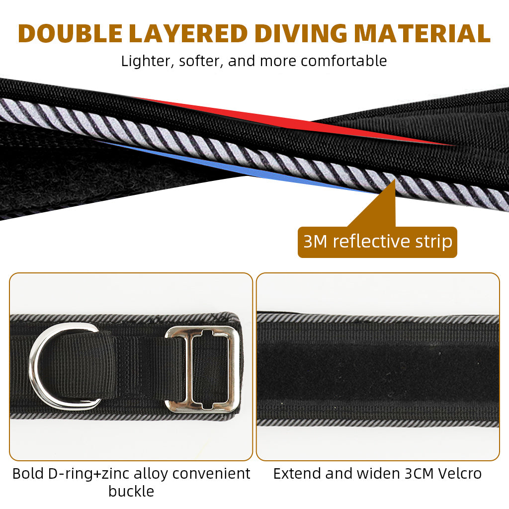 Qpets® Dog Collar Tactic, Dog Collar with Control Handle & D Ring Safety Reflective Dog Collar Adjustable Sliding Buckle Training Collar for 30-50kg Dogs