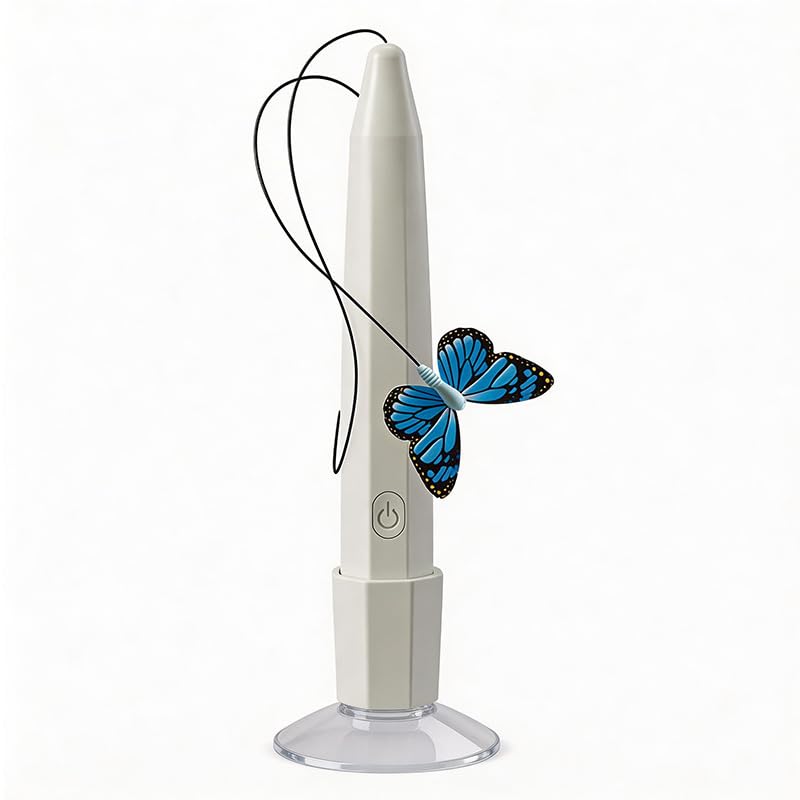 Qpets Rechargeable Butterfly Cat Toy with Flexible Cord, Suction-Cup Base and Two Play Modes