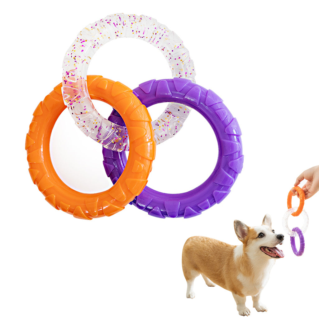 Qpets® TPR Dog Tug Toy Chewing Toys 3.54 inches Dia InterlinkedTri-ring Tear-Resistant Dog Toy
