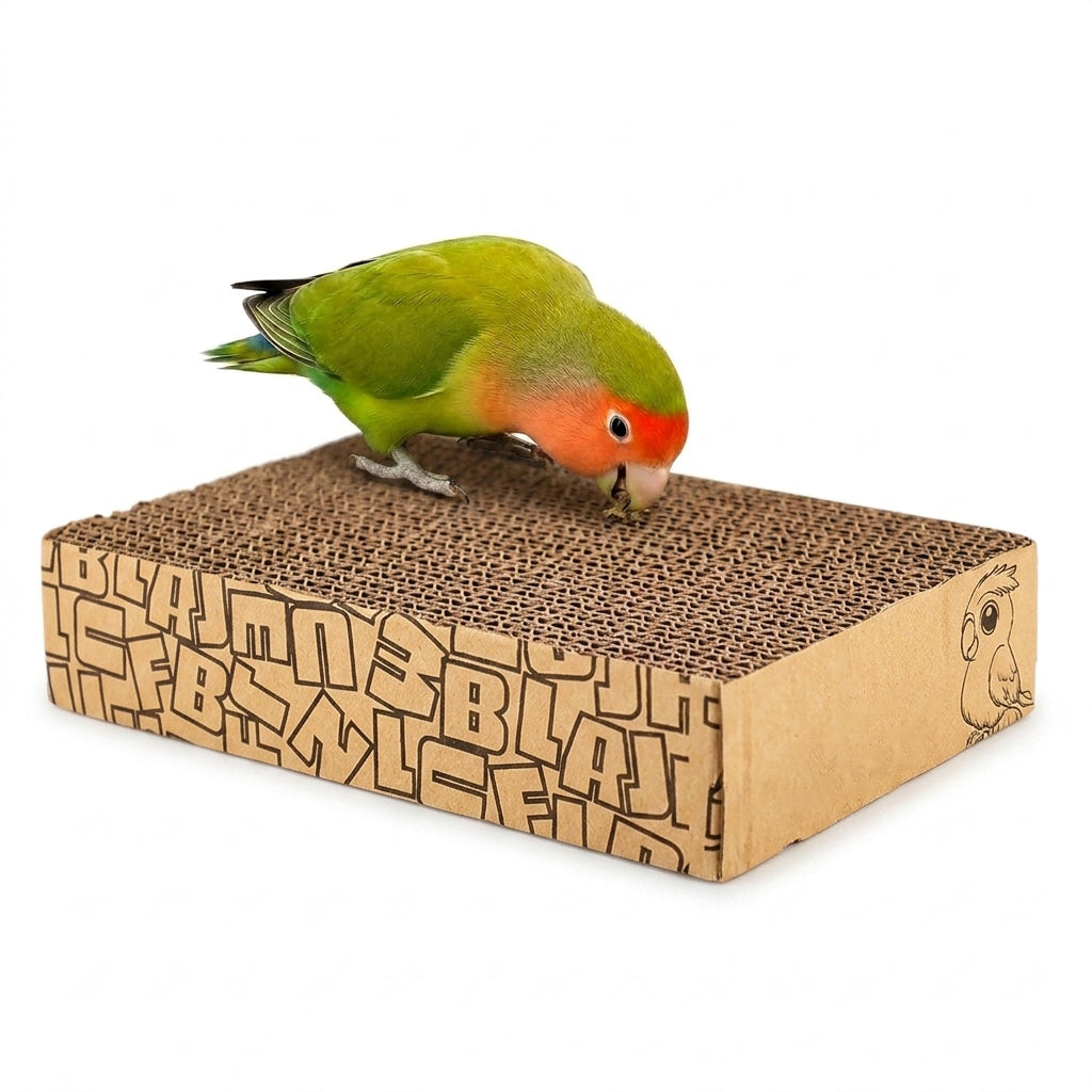 Qpets Bird Chew Toy and Resting Perch Platform for Small Birds, Natural Cardboard Material