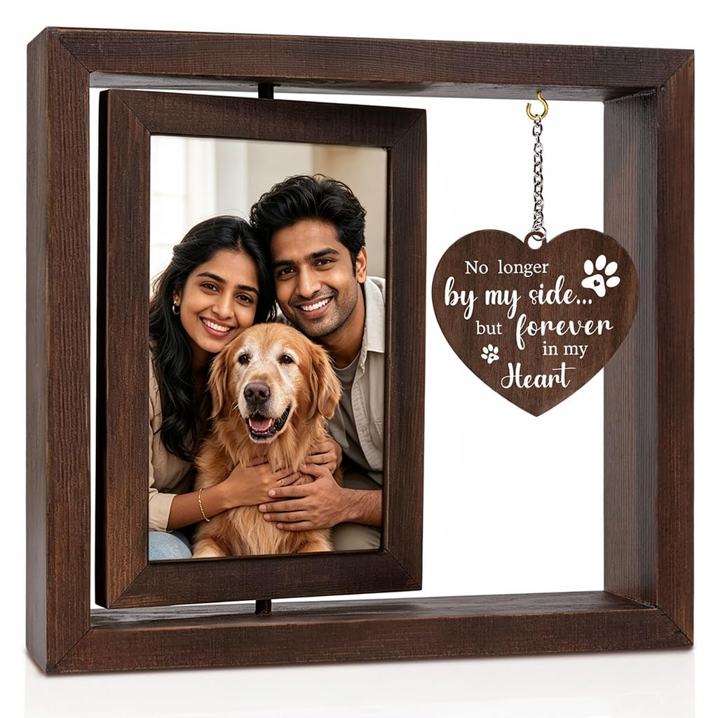 Qpets Rotating Pet Photo Frame – Double-Sided Wooden Display