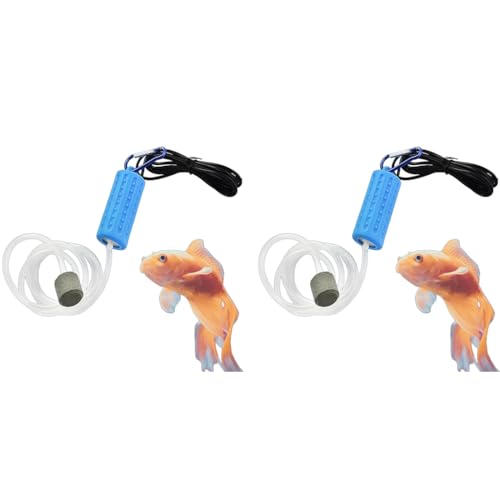 Qpets® Quietest Portable Aquarium Air Pump Air Stone and Hose Included Low Power Usage USB Pump for Small Aquarium Oxygen X 2