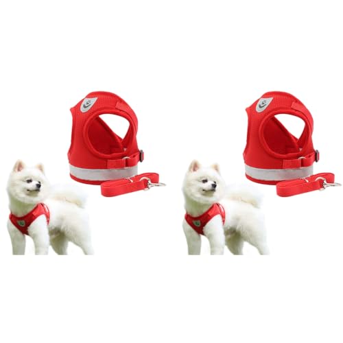 Qpets® Dog Harness for Large Dogs Adjustable Belt with Safety Reflective Strip Breathable Mesh Fabric Cat Vest with Leash Suitable for 6-9 kg 2 PCS