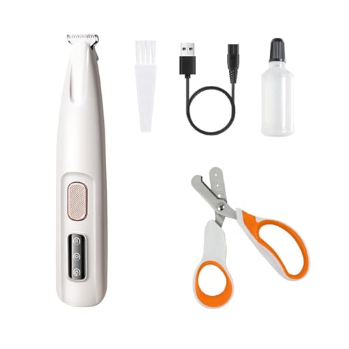 Qpets® Dog Paws Hair Trimmer Cat Nail Cutter Set, Waterproof Dog Trimmer with LED, Low Noise Pet Grooming Tool Ideal for Small Areas