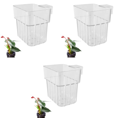 Qpets® Wall-Mounted Aquarium Plant Holder Aquarium Stand Cup Pot Acrylic Basket for Glass Fish Tank with Screw Fixed Draining Holes 8 x 8 x 5.7CM 3PCS