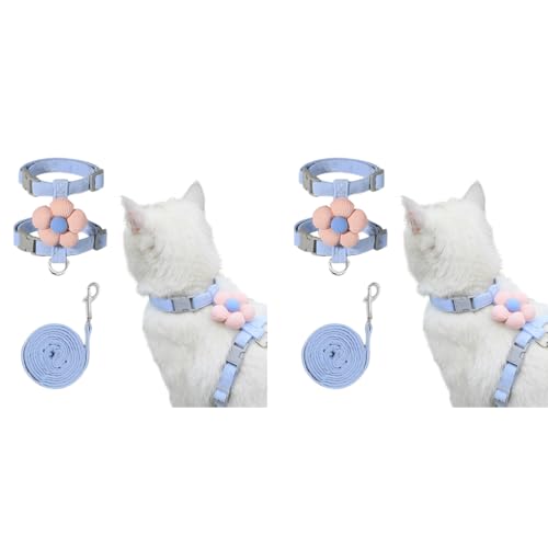 Qpets® Cat Harness with Leash Set for Small Cats Quick Release Buckle Escape-Proof Cute Flower Pet Belt Outdoor Walking Travel M Chest 27-43cm Neck 23-33cm 2PCS