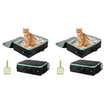 Qpets® Portable Cat Litter Box Foldable Outdoor Easy with Waste Shovel Reusable Washable Waterproof Oxford Cloth Case 40x30x13cm 2 PCS