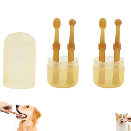 Qpets® Dog Toothbrush with Tongue Scraper for Dogs, Puppies, Cats, and Small Pets, Soft Silicone Pet Toothbrush for Easy Teeth Cleaning, Massaging, Soothing Gums, Fresh Breath with Storage Box (4Pack)