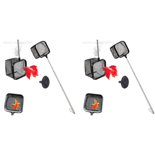 Qpets® Fishing Net 3.1X3.1 Inch Small Aquarium Fish Net for Betta Tank 18 Inch Stainless Steel Retractable Handle Square Catching 2PCS