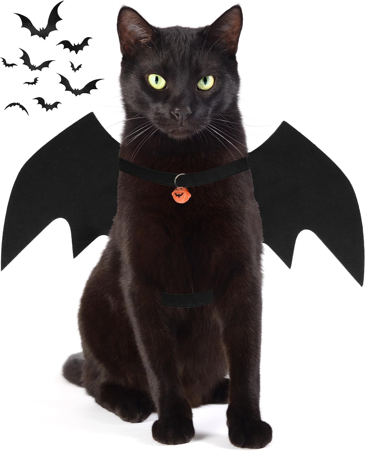 Qpets Bat Wing Costume for Cats and Small Dogs, Size L, 5mm Felt, Bell and Adjustable Straps
