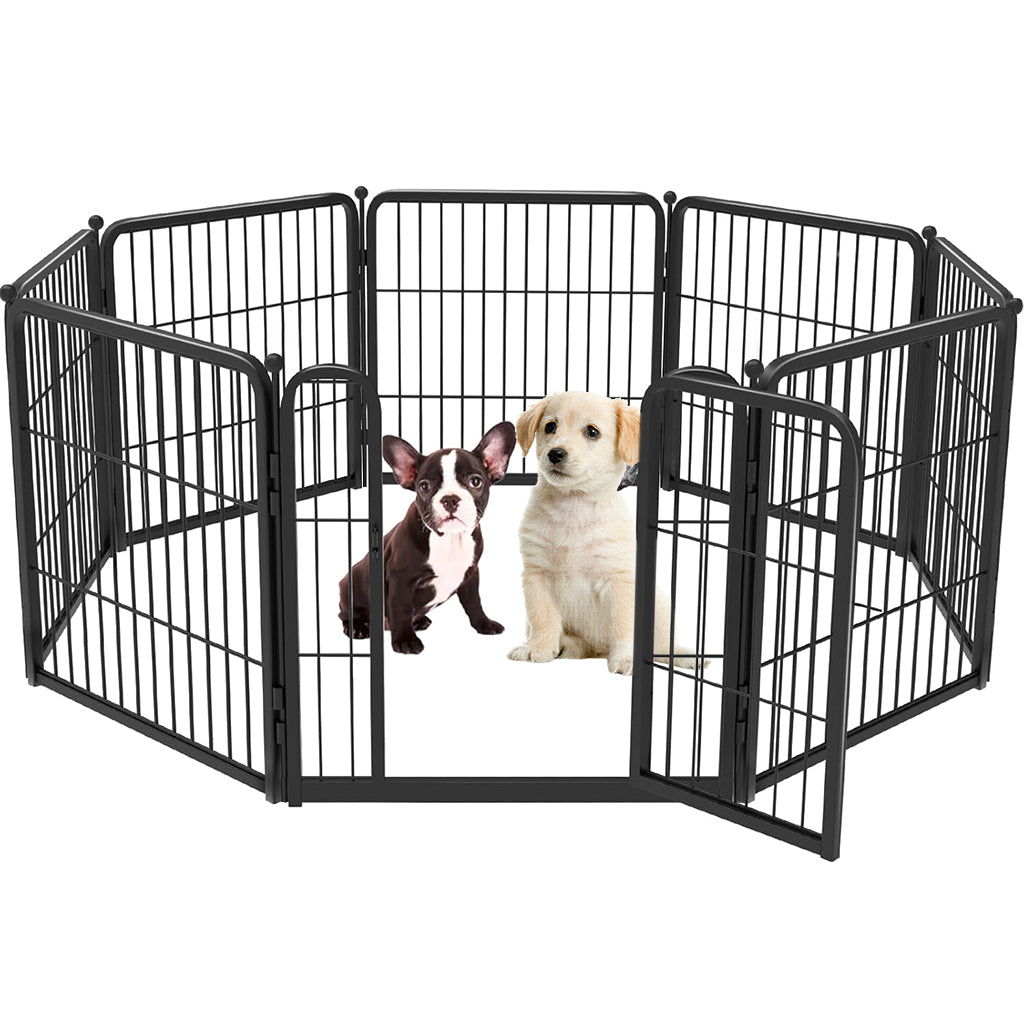 Qpets® Metal Dog Playpen Free Assembly Indoor Pet Fence with Door Playpen for Dog Cat Playpen Indoor DIY Fence Foldable Pet Playpen for Dog, Cat, Includes 7 Wire Panels, 1 Door, 9 Connecting Rods