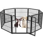Qpets® Metal Dog Playpen Free Assembly Indoor Pet Fence with Door Playpen for Dog Cat Playpen Indoor DIY Fence Foldable Pet Playpen for Dog, Cat, Includes 7 Wire Panels, 1 Door, 9 Connecting Rods