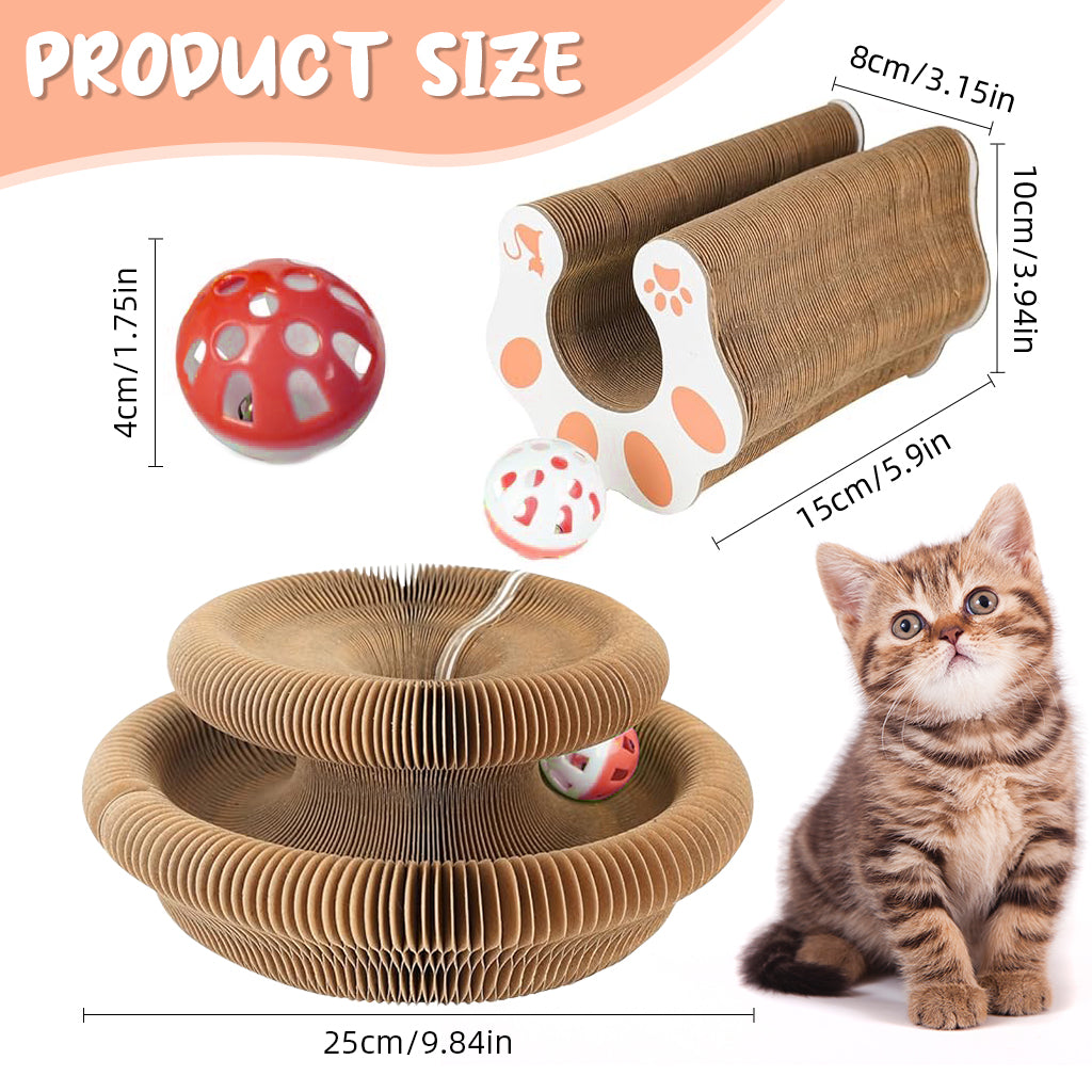 Qpets® Cat Toy Folding Cat Scratching Board Toy Corrugated Hard Paper Transformable Cat Scratching Board with Magnetic Ends Space Saving Cat Scratching Toy