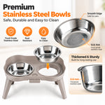 Qpets Elevated Dog Bowl Stand, Size L, Two Stainless Steel Bowls, Drip Tray and Non-Slip Base