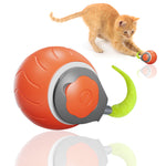 Qpets® Smart Cat Toy Ball, Electric Self Roller Ball Cat Toywith Rat Tail, Fun Cat Speedy Ball Toy with 2 Modes Cordless Chasing Ball Toy Food Grade Silicone Cat Toy Teasing Ball - USB Rechargeable