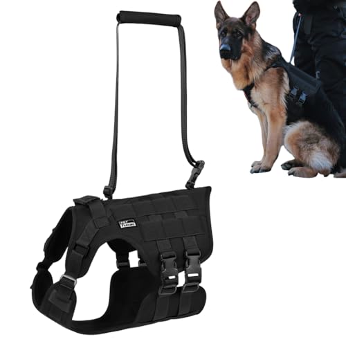 Qpets® Tactical Dog Harness for Medium Sized Dog Vest Harness with Pocket Outdoor Dog Harness with D Ring & Lifting Handle Breathable Oxford Cloth Quick Release Dog Harness, 20-30kg