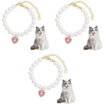 Qpets® Jewelry Cat Collar Pet Necklace with Pink Rhinestone Heart Charm Pearl Adjustable Valentine's Day Gift Puppy Photography Prop M 30-35CM 3PCS