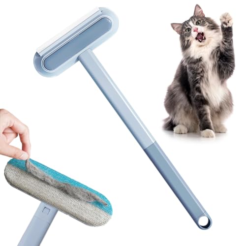 Qpets® Pet Hair Remover 4 in 1 Cat Dog Hair Remover Brushes with Hair Removal Brush, Rubber Brush, Double-sided Lint Roller Brush, 23.6 inch Long Handle, Interchangeable Brush Head