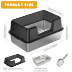 Qpets® Stainless Steel Cat Litter Box, Open Large Cat Litter Box with Cat Litter Scoop & High Side Fence, Anti-Splash Cat Toilet Deepened PP Guard Design Litter Box for Cats Large Size - 50x23x35CM