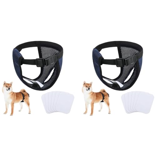 Qpets® Pet Use Breathable Reusable Dogs Diapers Female with 6 Absorbption Cotton Pad Comfort Doggy for Puppy L Recommended Waist 15.7-19.2 Inches 2PCS