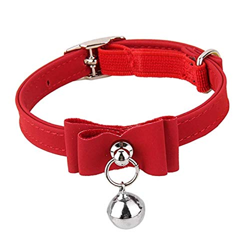 Qpets® Adjustable Cat Belt Strong Breakaway Buckle Collar with Bell Velvet Neck Strap for Small and Medium Cats Safety Comfort 33.5CM Red Pack of 1 3 PCS