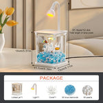 Qpets® Betta Fish Tank, Ventilated Roofed Clear Small Fish Tank with LED Light, Romantic Blue Pebble Faux Pearl Coral Ornaments