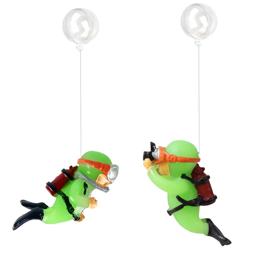 Qpets Aquarium Floating Cartoon Diver Decorations for Fish Tanks with Night Glow Resin 3×7cm | Adjustable Floating Design