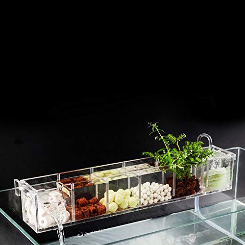 Qpets® Acrylic Fish Tank Filter Box 4-Compartment Design Hanging External Water Filtration Box Multipurpose Empty Clear Fish Tank Hydroponic Plant Box