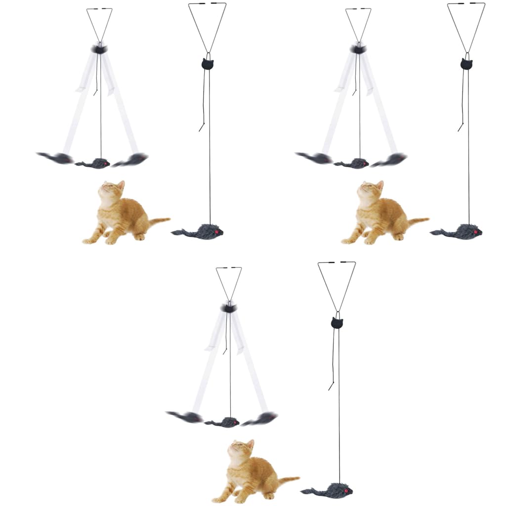 Qpets Cat Teaser Toys for Indoor Cats with Hanging Elastic Rope and Plushed Mice 3PCS