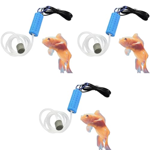 Qpets® Quietest Portable Aquarium Air Pump Air Stone and Hose Included Low Power Usage USB Pump for Small Aquarium Oxygen X 3