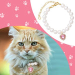Qpets® Jewelry Cat Collar Pet Necklace with Pink Rhinestone Heart Charm Pearl Adjustable Valentine's Day Gift Puppy Photography Prop M 30-35CM 3PCS