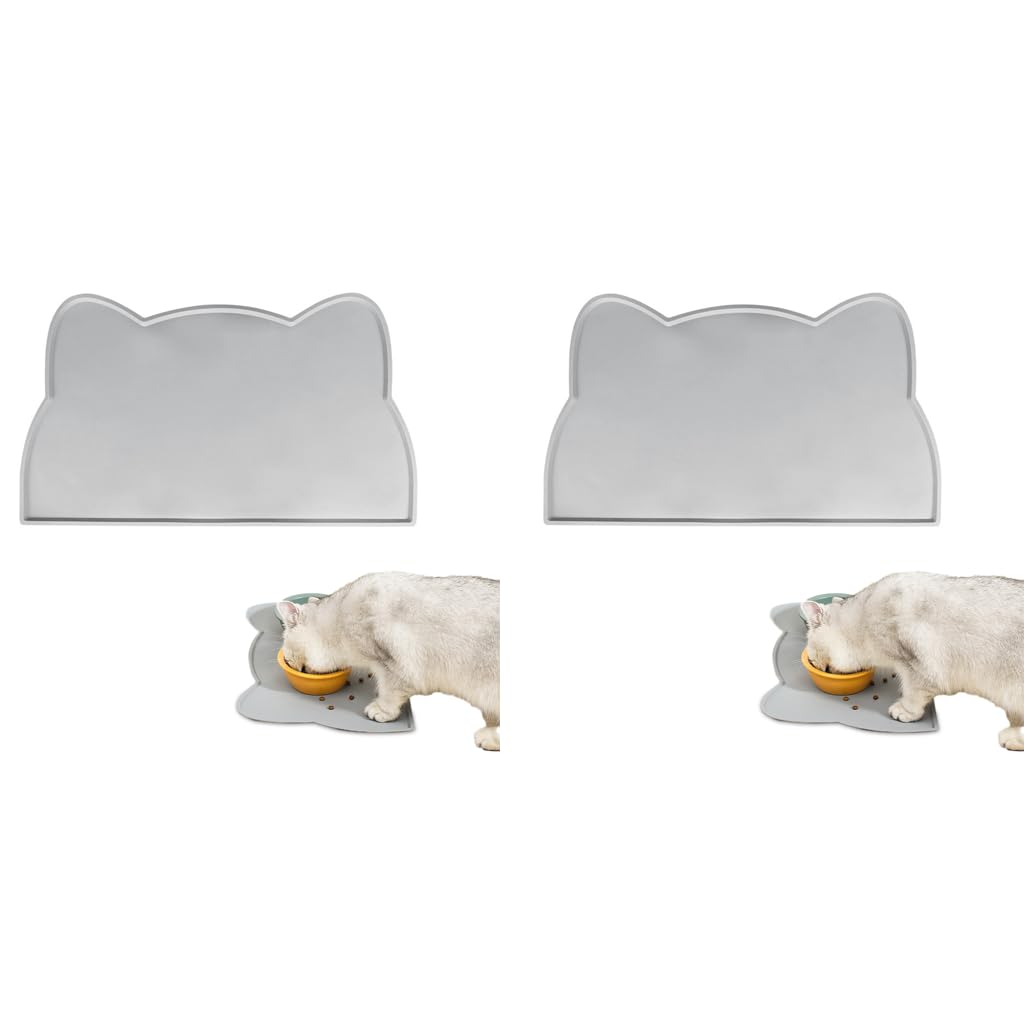 Qpets Pet Feeding Mat for Dogs and Cats with Raised Edge Tray 44x24cm 2 pcs Grey Silicone