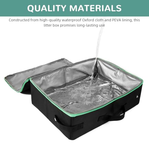 Qpets® Portable Cat Litter Box Foldable Outdoor Easy with Waste Shovel Reusable Washable Waterproof Oxford Cloth Case 40x30x13cm 2 PCS