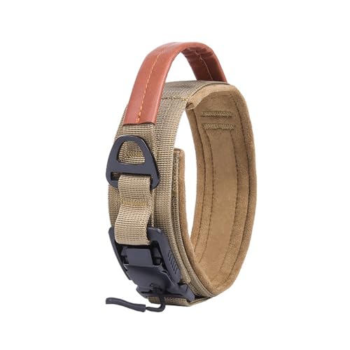 Qpets® Dog Collar Nylon Tactical Dog Collar with D Ring & PU Handle Adjustable Dog Collar with Reflective Safety Strip Dog Training Collar for Medium Large Dogs, L, 17''-20''