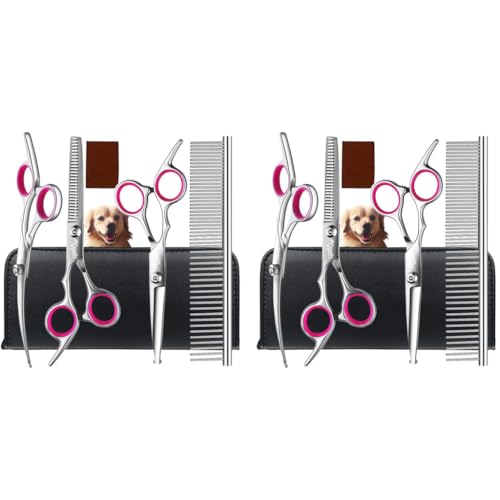 Qpets® Stainless Steel Professional Dog Grooming Shears Set Thinning Straight Curved and Comb for Long Short Hair Cat 8PCS