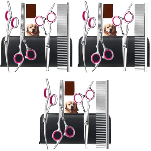 Qpets® Stainless Steel Professional Dog Grooming Shears Set Thinning Straight Curved and Comb for Long Short Hair Cat 12PCS