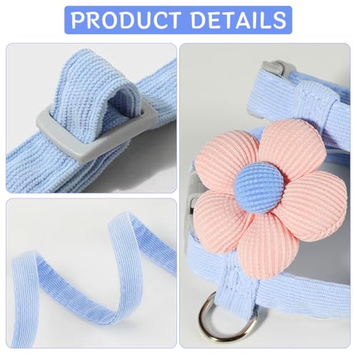 Qpets® Cat Harness with Leash Set for Small Cats Quick Release Buckle Escape-Proof Cute Flower Pet Belt Outdoor Walking Travel M Chest 27-43cm Neck 23-33cm 2PCS