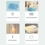 Qpets® Betta Fish Tank, Ventilated Roofed Clear Small Fish Tank with LED Light, Romantic Blue Pebble Faux Pearl Coral Ornaments