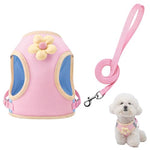 Qpets® Cat Harness Vest with 59 inch Leash Pink Flower Harness Vest Breathable Mesh Harness Vest with Quick Release Buckle 360 ° Swivel Hook Design No Tangle Cat Leash, M